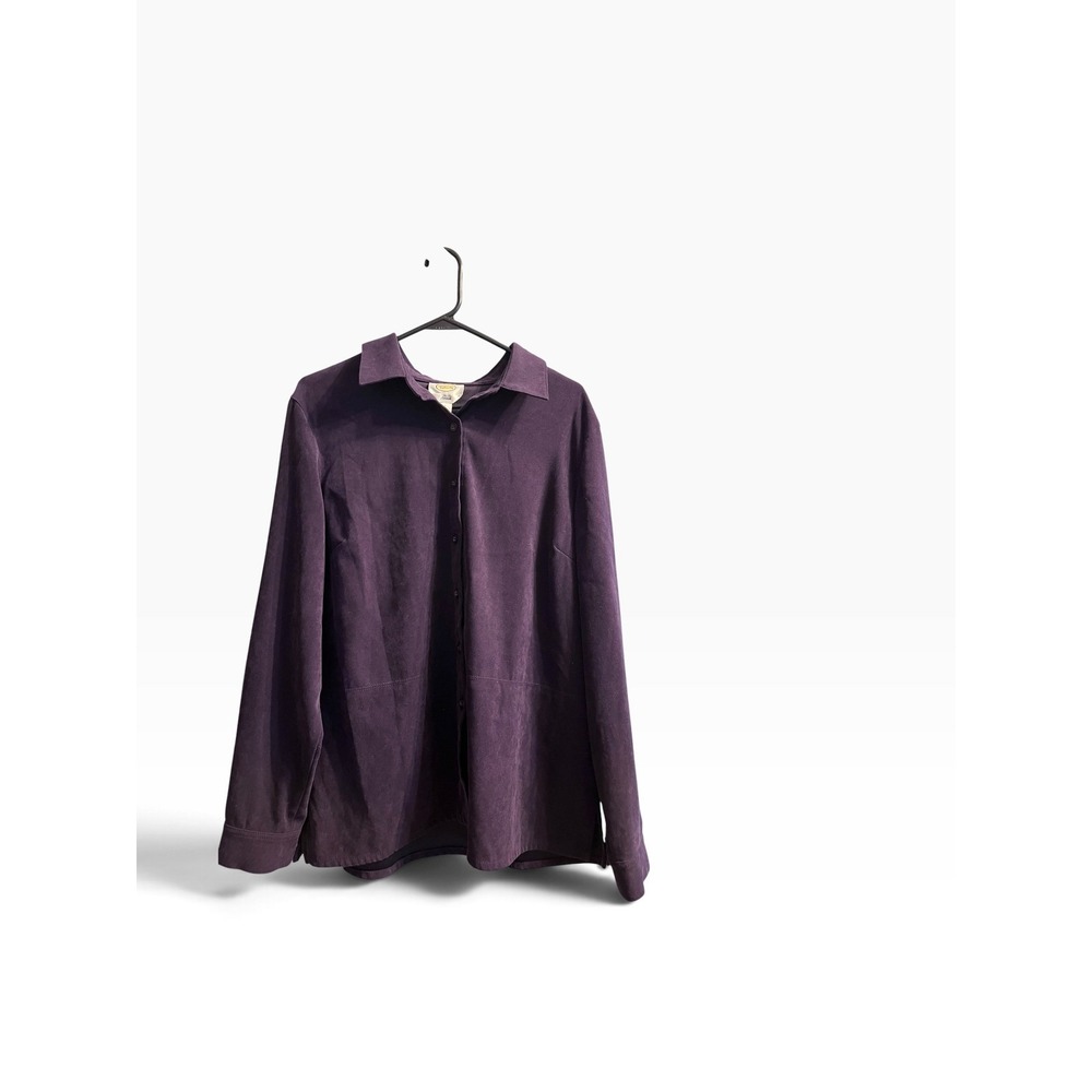 Talbots Stretch Button Down Shirt Womens Large Purple Long Sleeve Collared Top